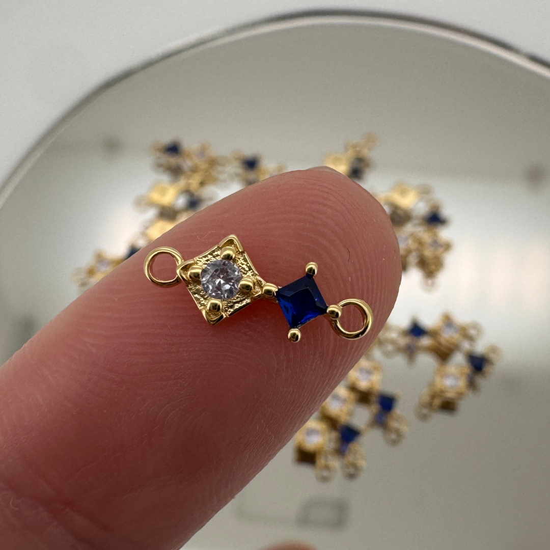 Duo Diamond Blue Zircon Connector - Gold Filled