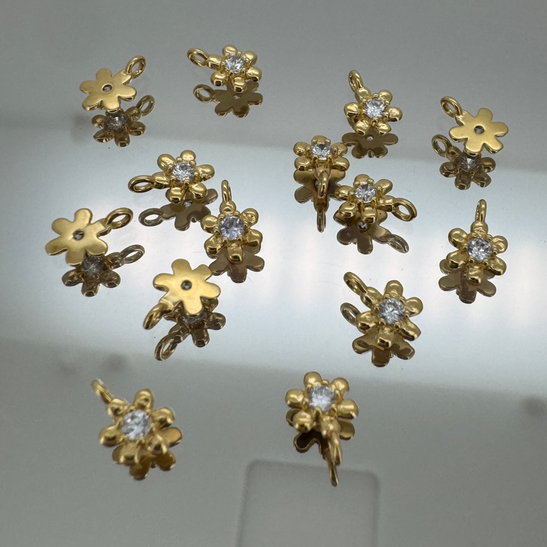 Dainty Flower White Zircon Charm - Gold Filled