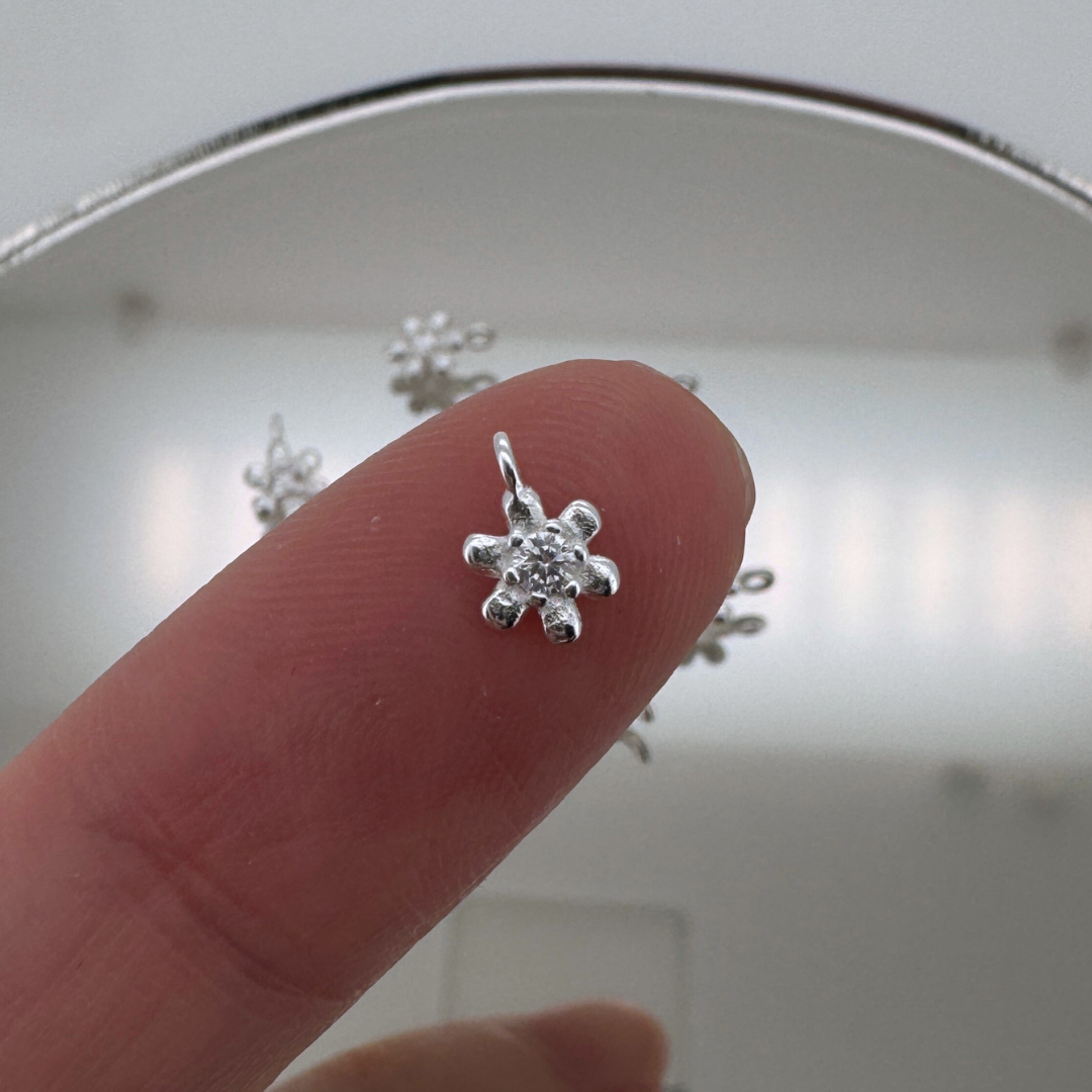 Dainty Flower White Zircon Charm - Sterling Silver