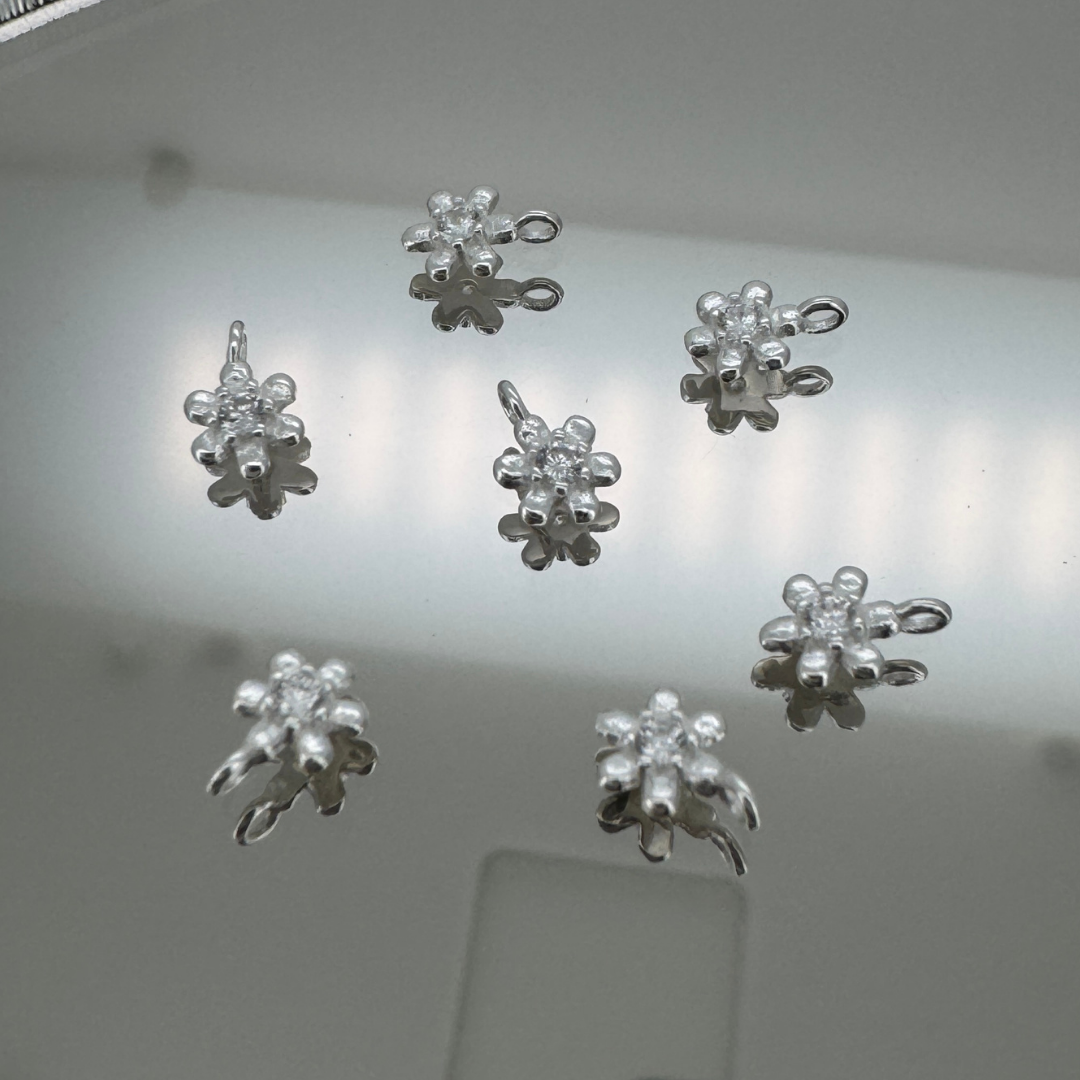 Dainty Flower White Zircon Charm - Sterling Silver