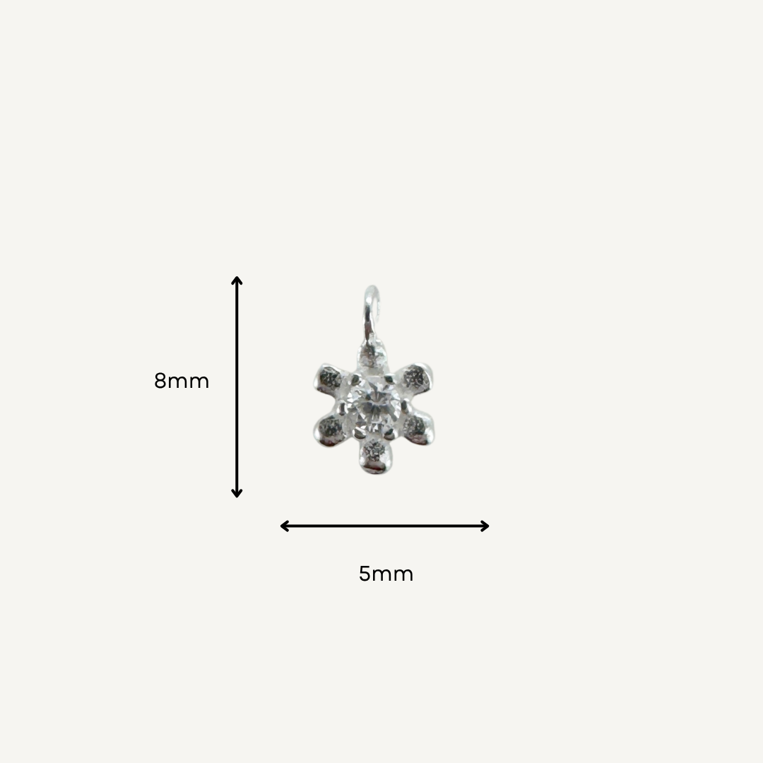 Dainty Flower White Zircon Charm - Sterling Silver