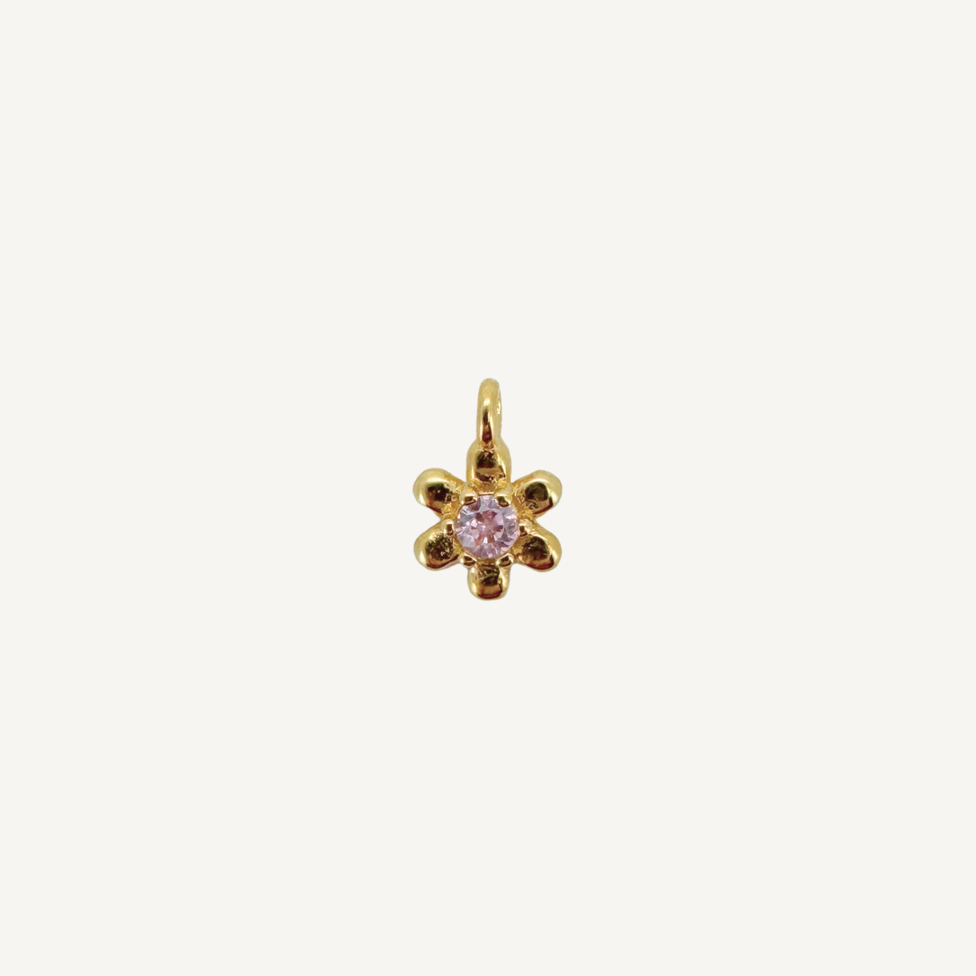 Dainty Flower Pink Zircon Charm - Gold Filled
