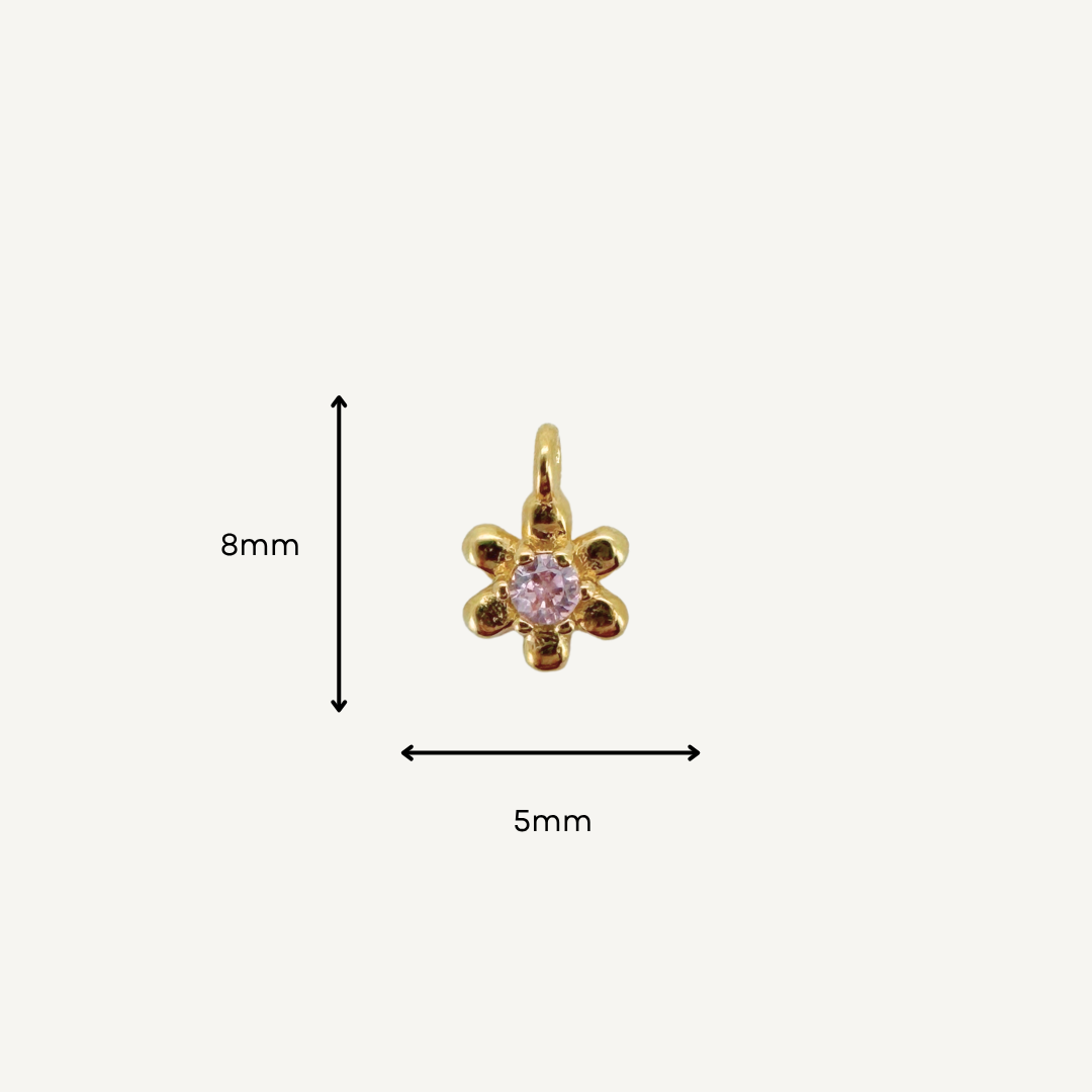 Dainty Flower Pink Zircon Charm - Gold Filled