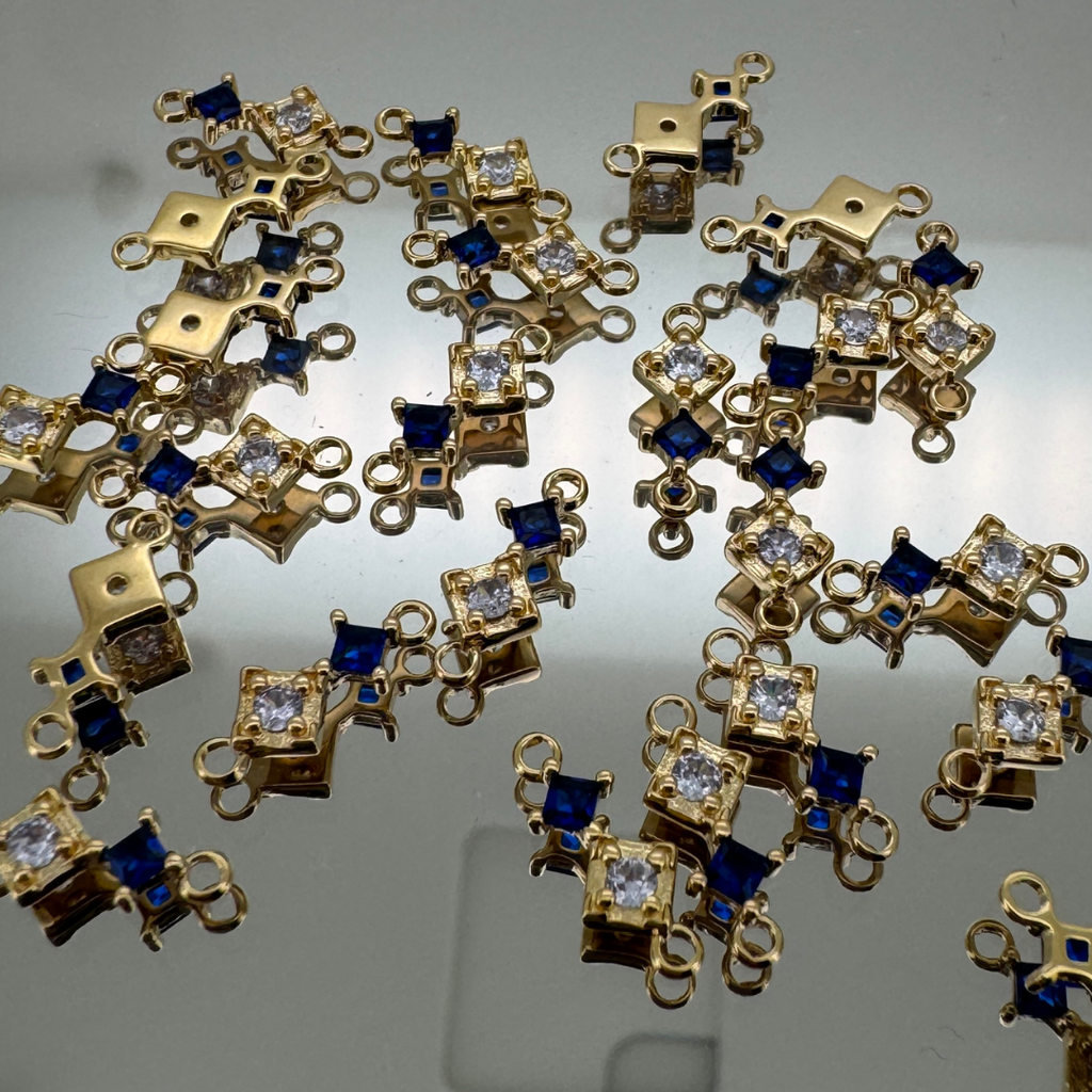 Duo Diamond Blue Zircon Connector - Gold Filled