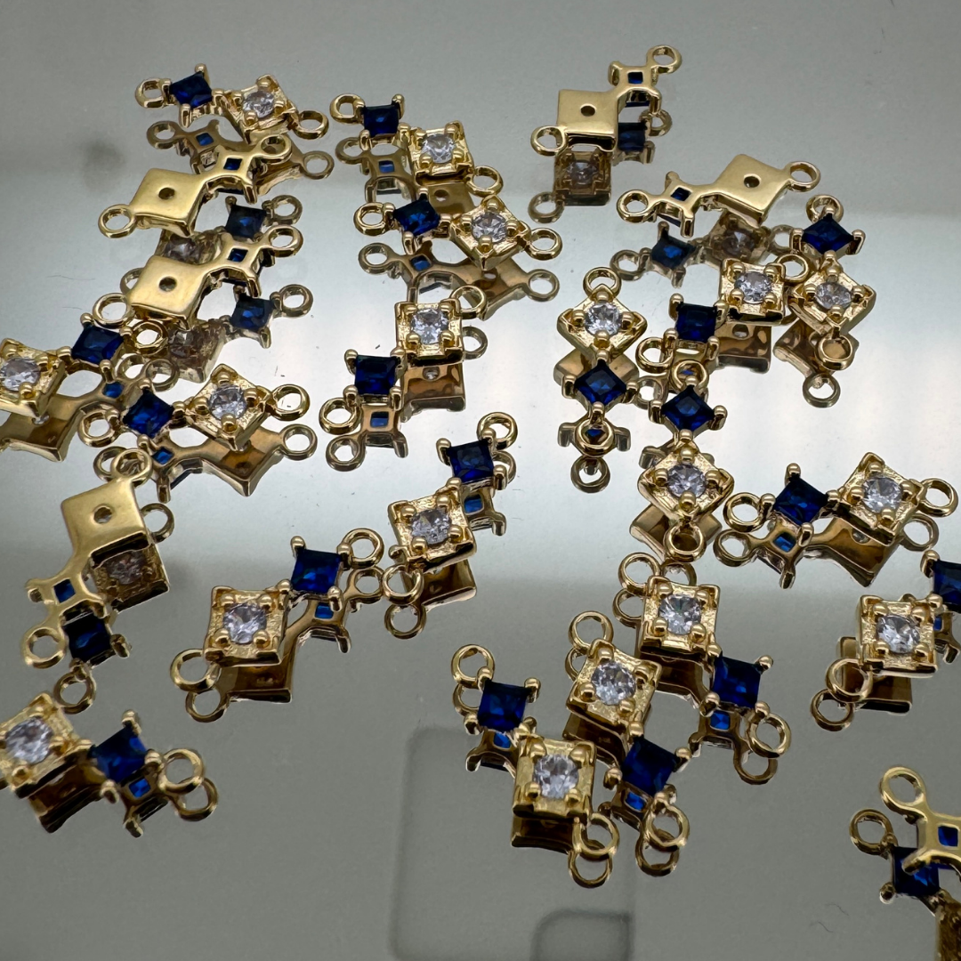 Duo Diamond Blue Zircon Connector - Gold Filled