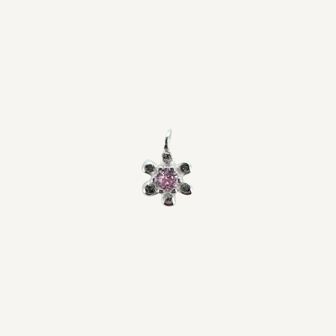 Dainty Flower Pink Zircon Charm - Sterling Silver