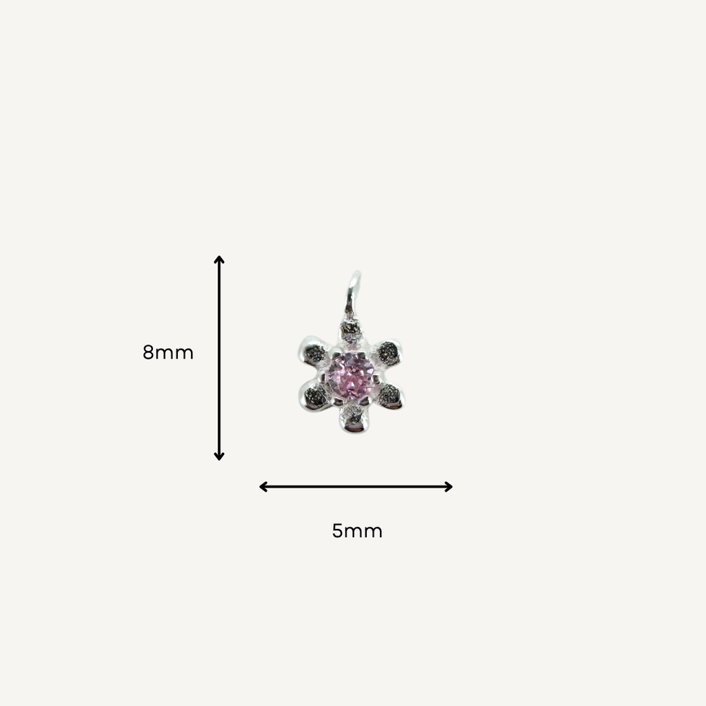 Dainty Flower Pink Zircon Charm - Sterling Silver