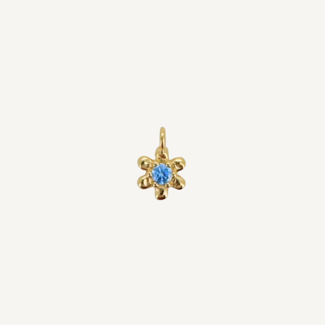 Dainty Flower Blue Zircon Charm - Gold Filled