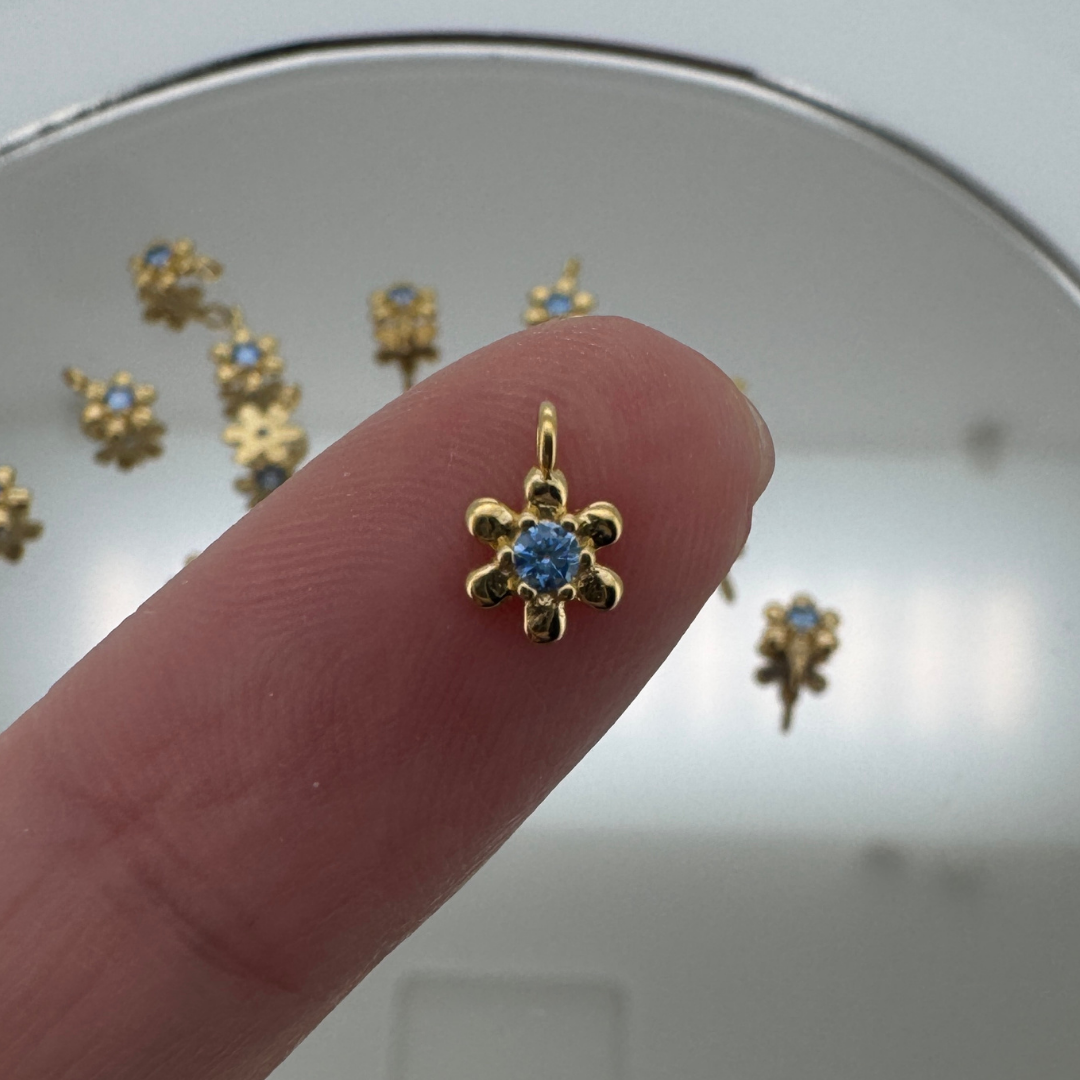 Dainty Flower Blue Zircon Charm - Gold Filled