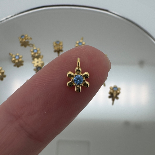Dainty Flower Blue Zircon Charm - Gold Filled