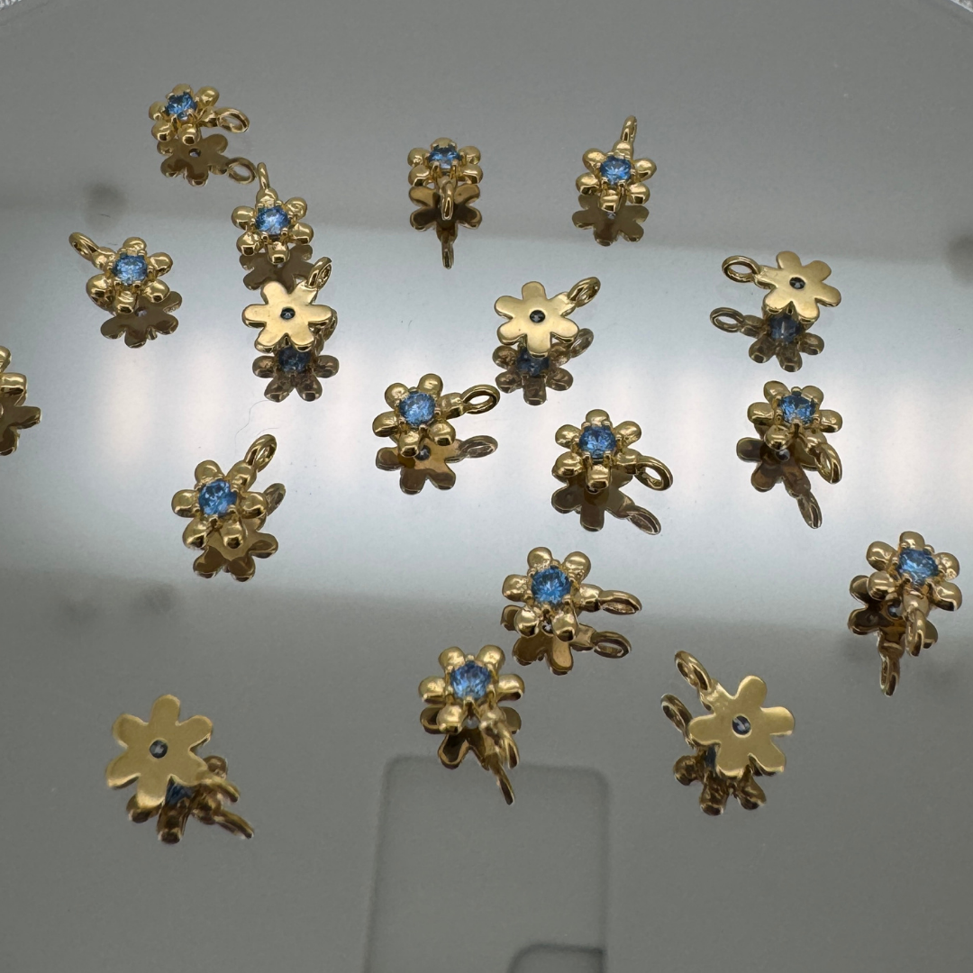Dainty Flower Blue Zircon Charm - Gold Filled