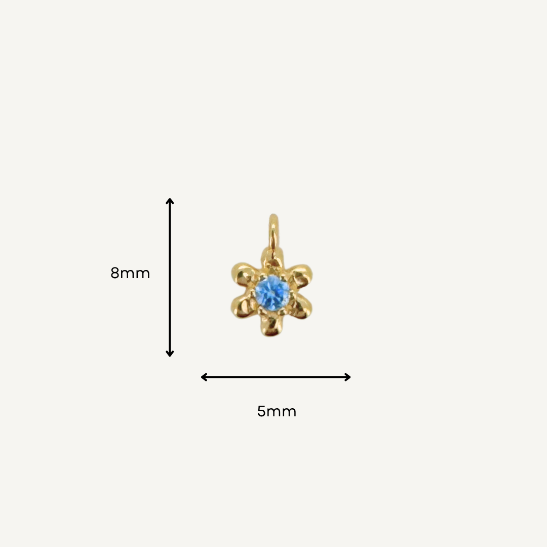 Dainty Flower Blue Zircon Charm - Gold Filled