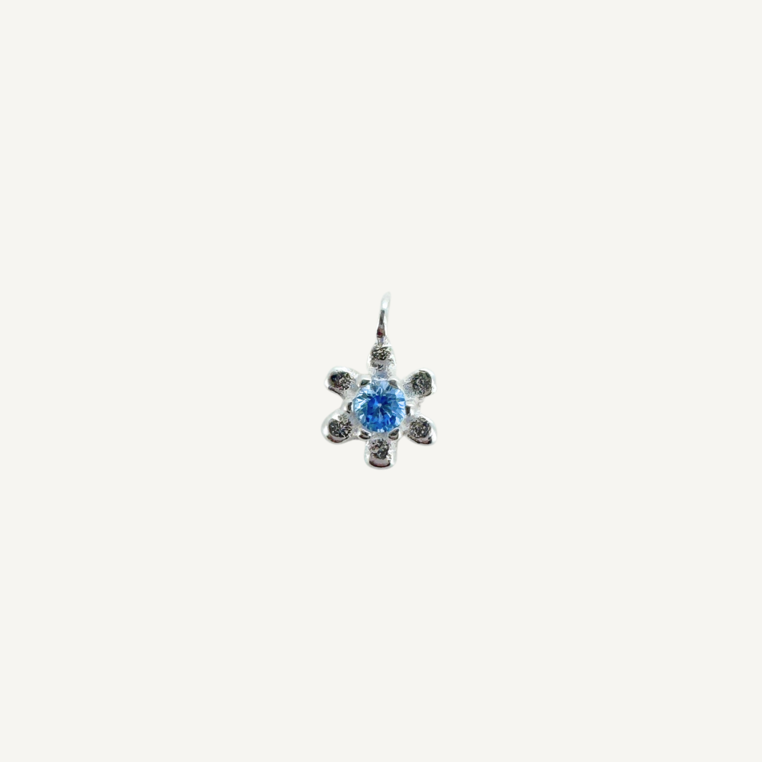 Dainty Flower Blue Zircon Charm - Sterling Silver