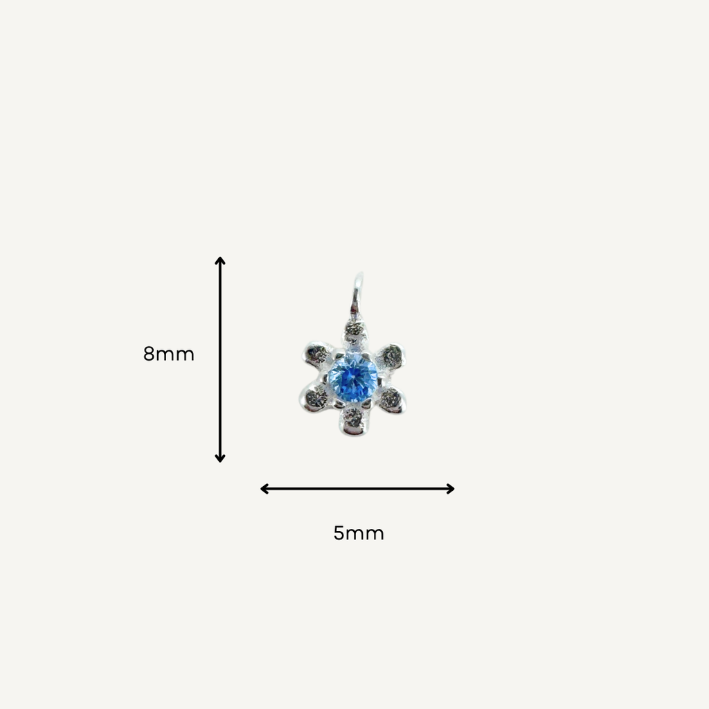 Dainty Flower Blue Zircon Charm - Sterling Silver