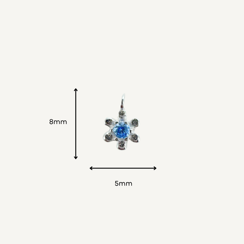 Dainty Flower Blue Zircon Charm - Sterling Silver