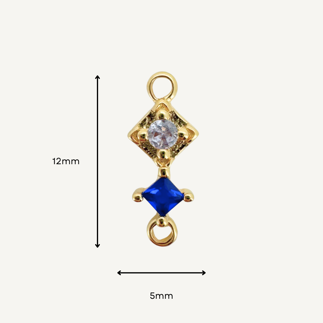 Duo Diamond Blue Zircon Connector - Gold Filled