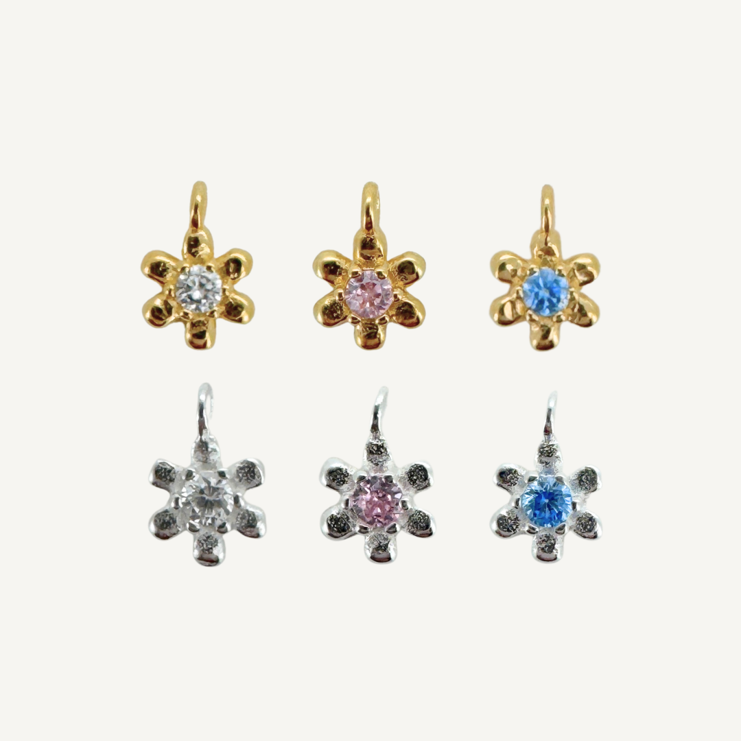 Dainty Flower Blue Zircon Charm - Gold Filled