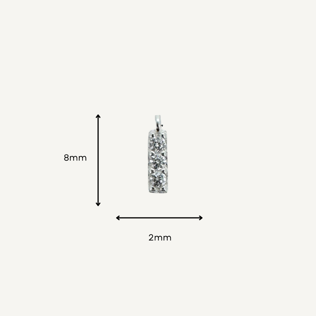 Triple White Zircon Bar Charm - Sterling Silver