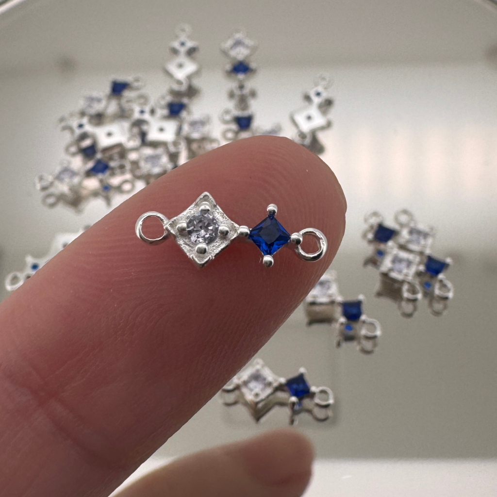 Duo Diamond Blue Zircon Connector - Sterling Silver