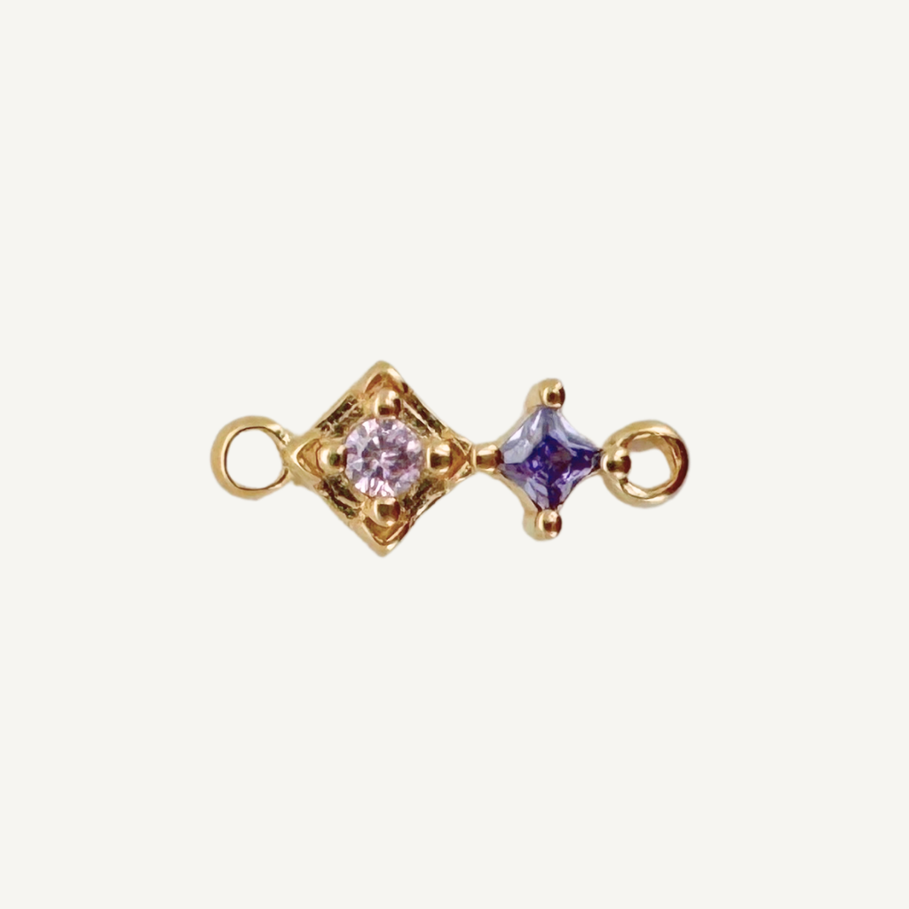 Duo Diamond Pink & Purple Connector - Gold Filled