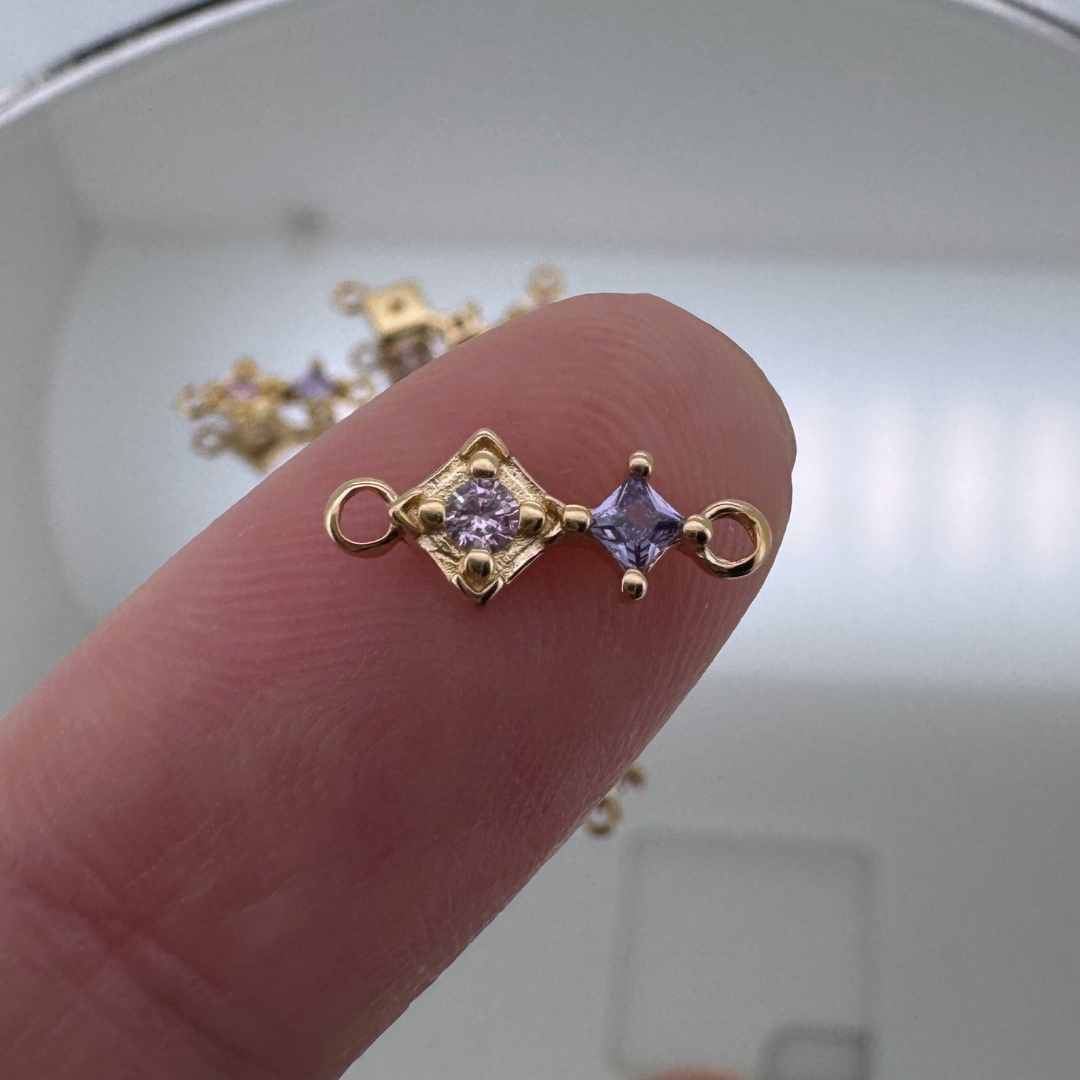 Duo Diamond Pink & Purple Connector - Gold Filled