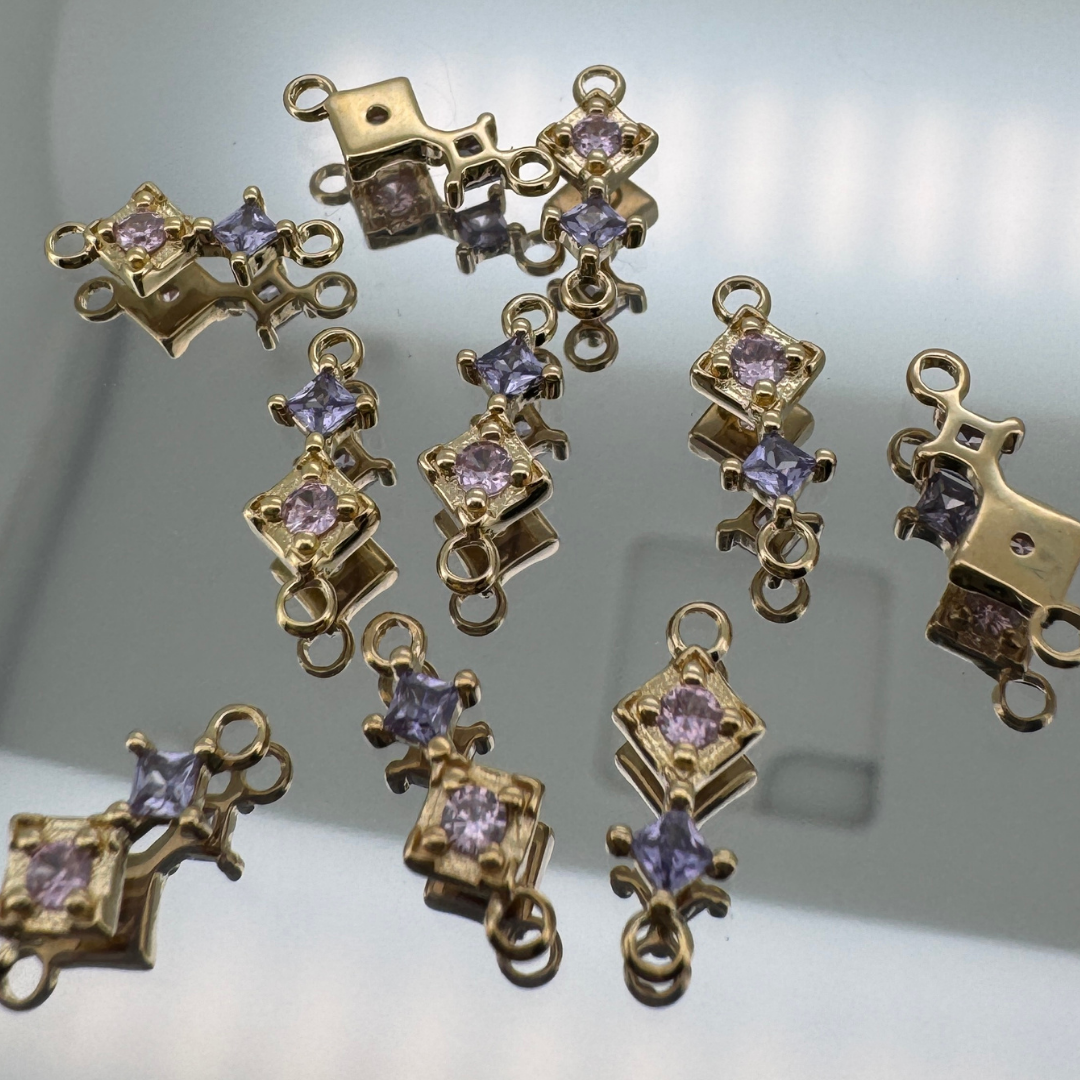 Duo Diamond Pink & Purple Connector - Gold Filled