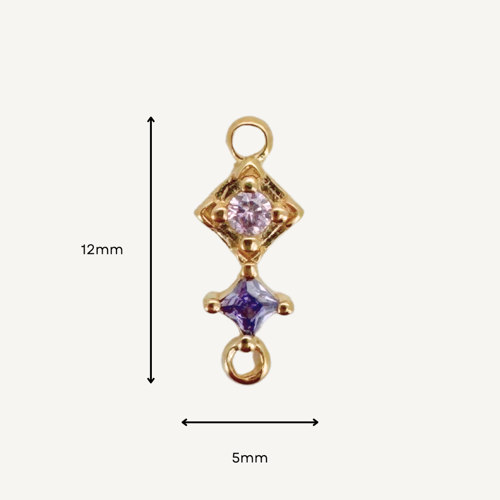 Duo Diamond Pink & Purple Connector - Gold Filled