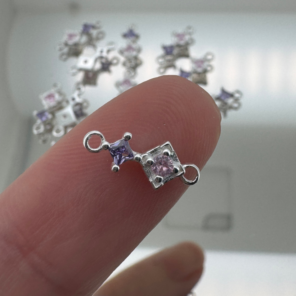 Duo Diamond Pink & Purple Connector - Sterling Silver