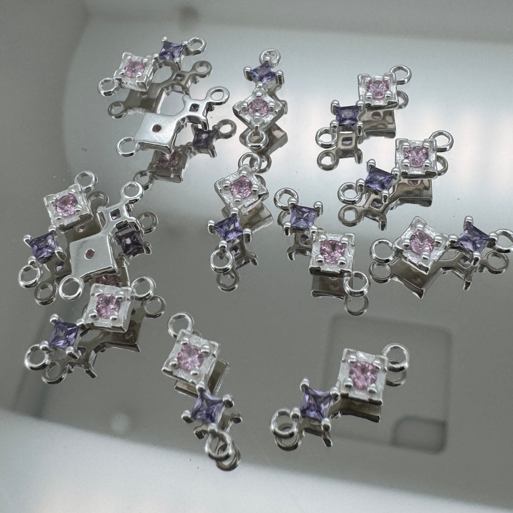 Duo Diamond Pink & Purple Connector - Sterling Silver