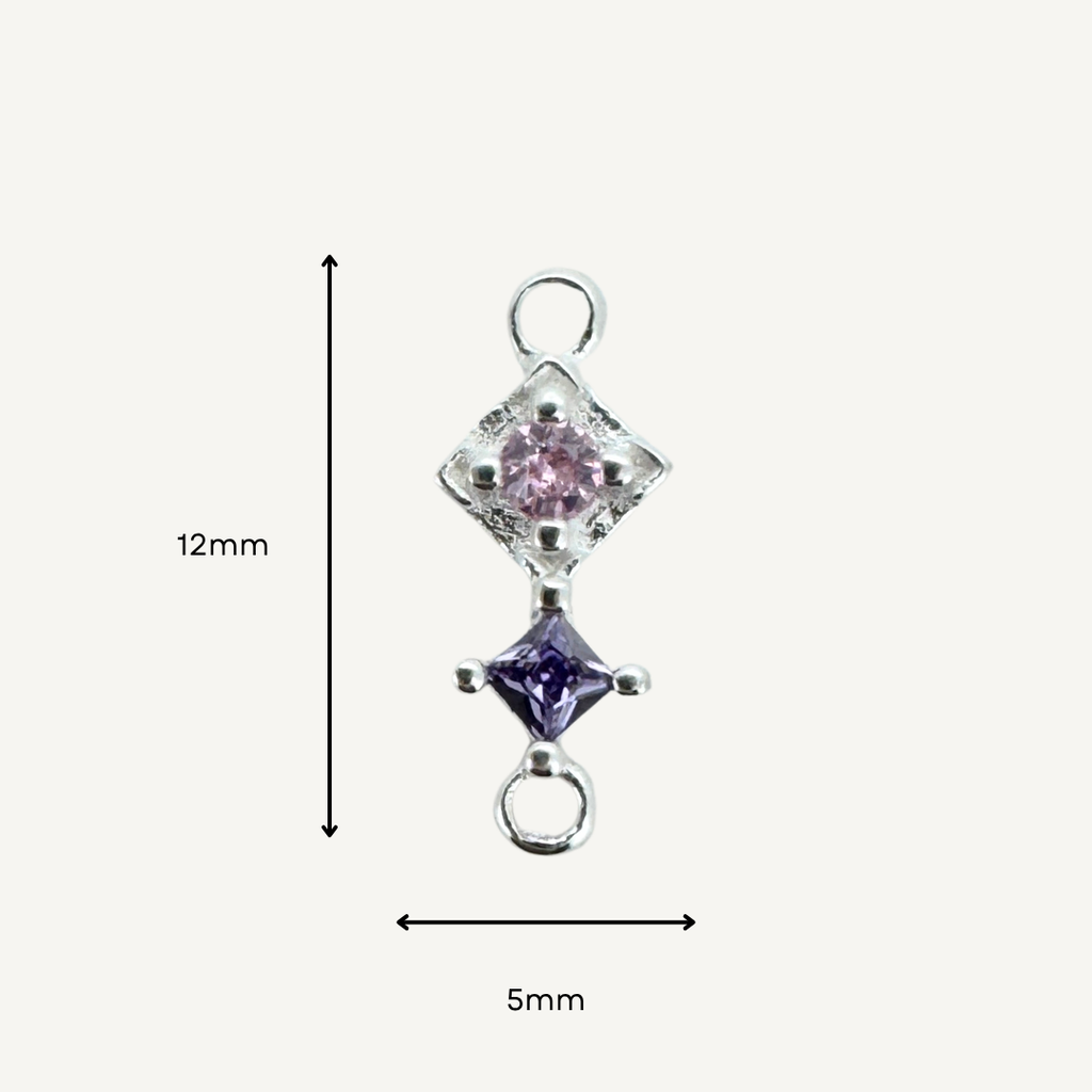 Duo Diamond Pink & Purple Connector - Sterling Silver