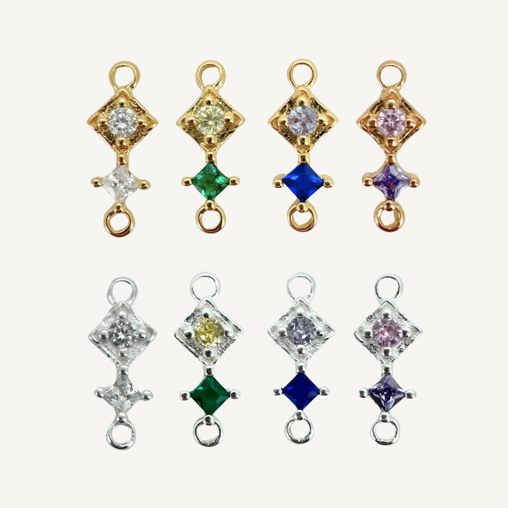 Duo Diamond Blue Zircon Connector - Gold Filled