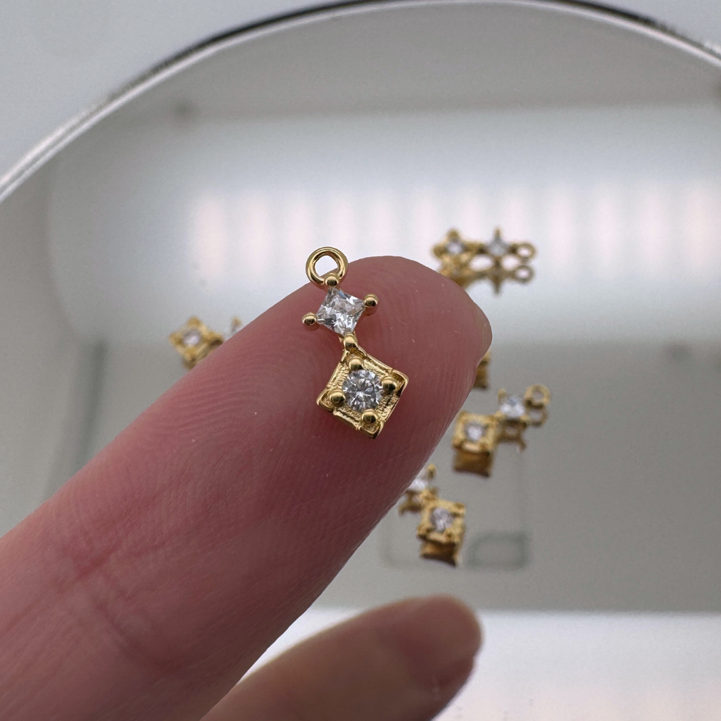 Duo Diamond White Zircon Charm - Gold Filled