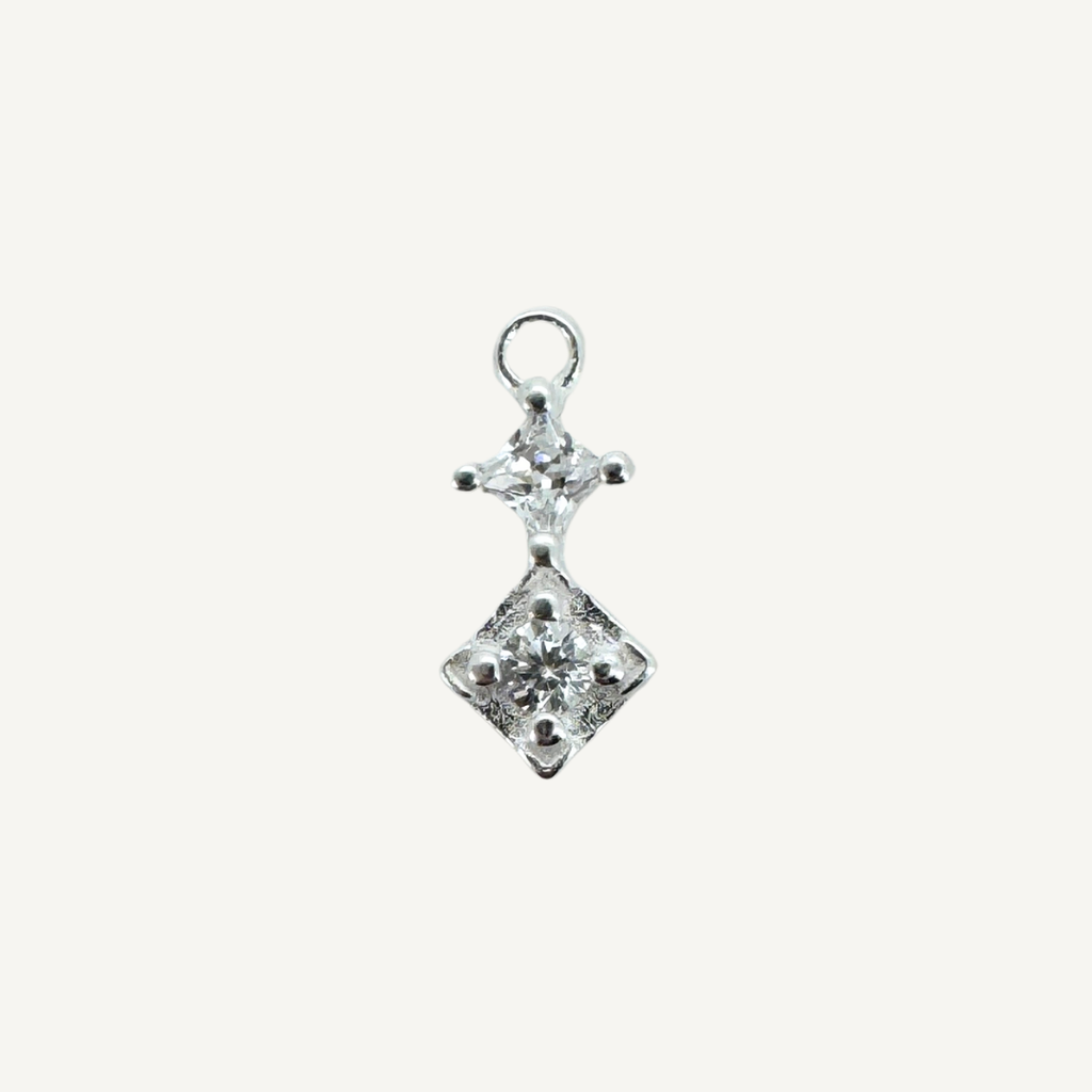 Duo Diamond White Zircon Charm - Sterling Silver