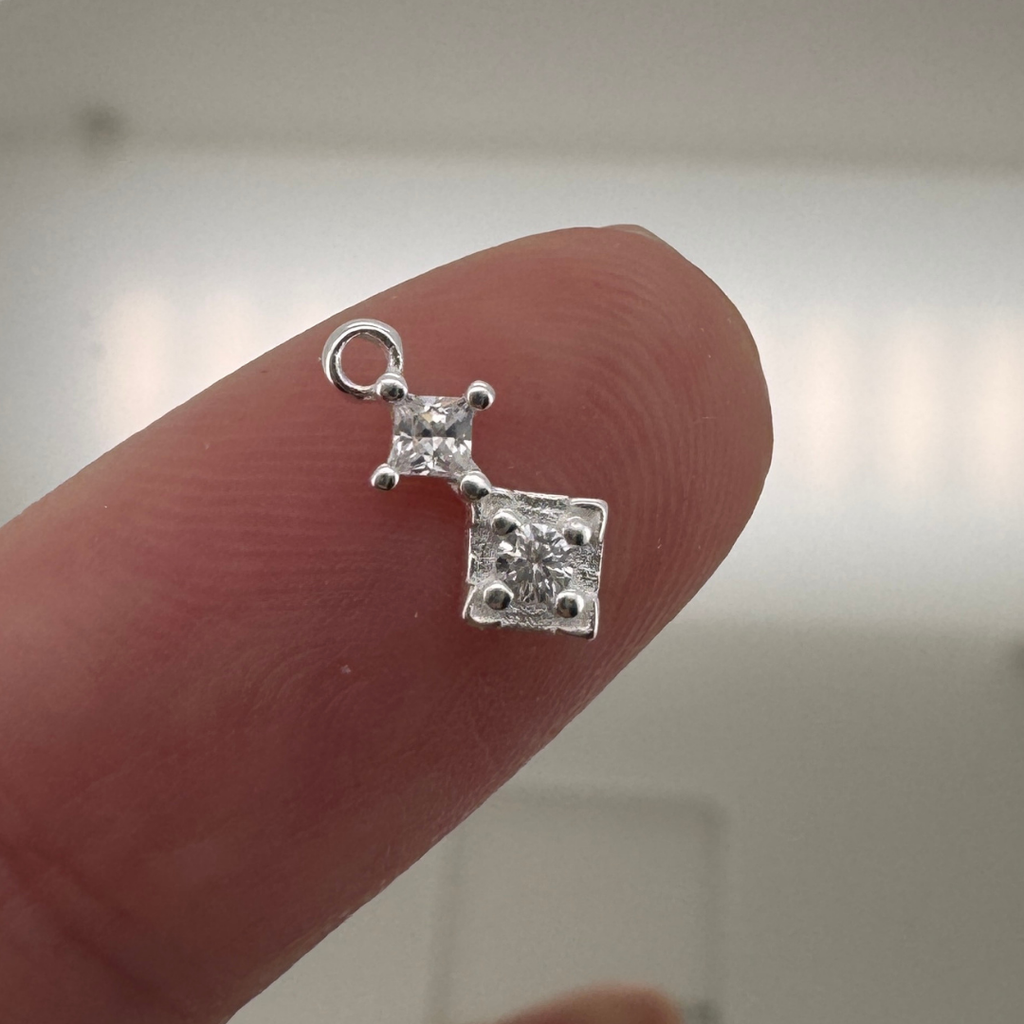 Duo Diamond White Zircon Charm - Sterling Silver