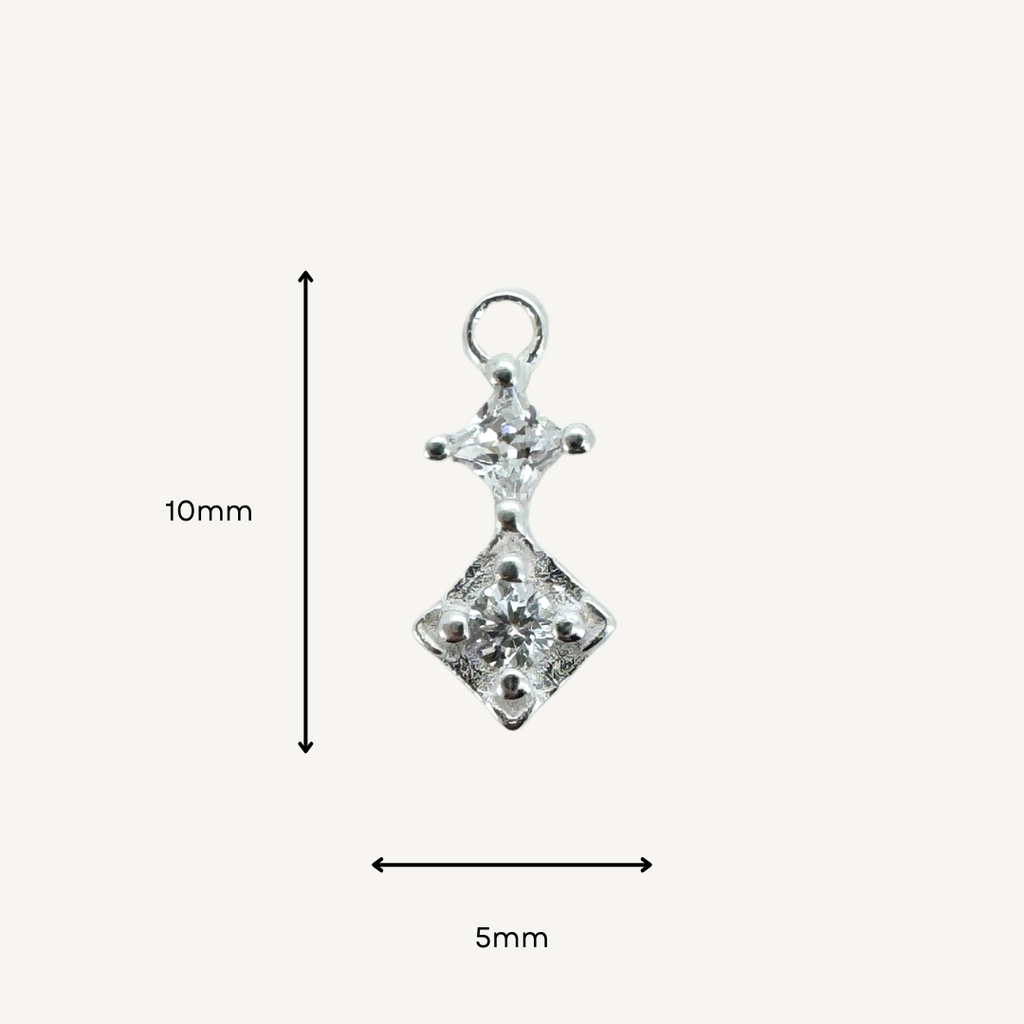 Duo Diamond White Zircon Charm - Sterling Silver