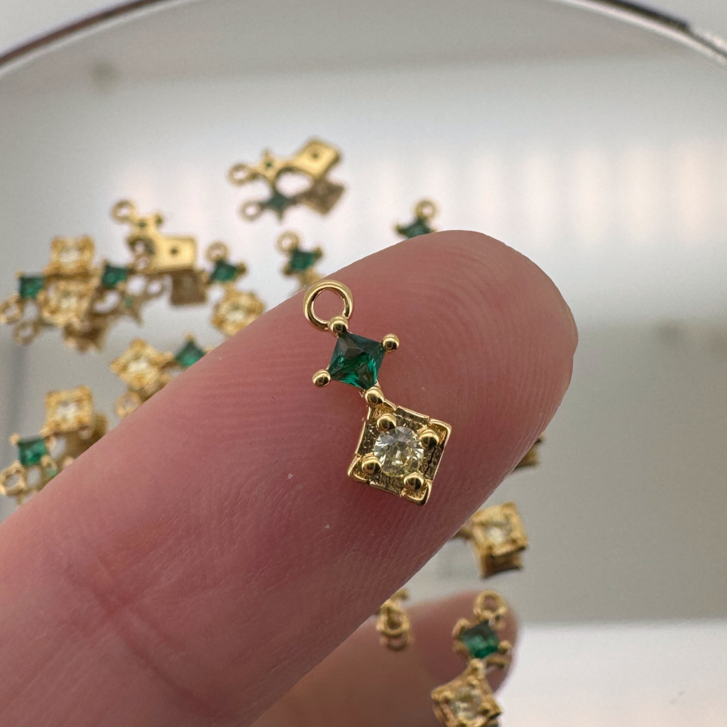 Duo Diamond Green & Yellow Charm - Gold Filled