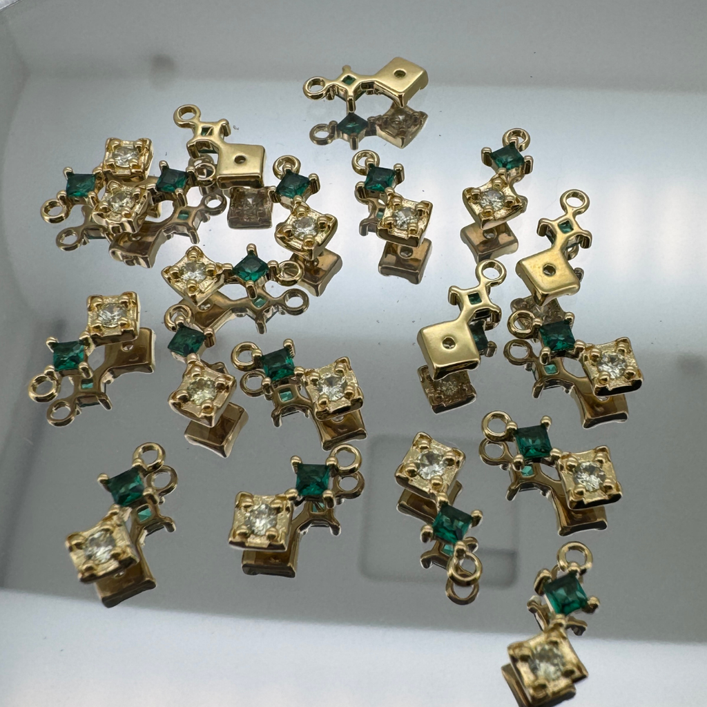 Duo Diamond Green & Yellow Charm - Gold Filled