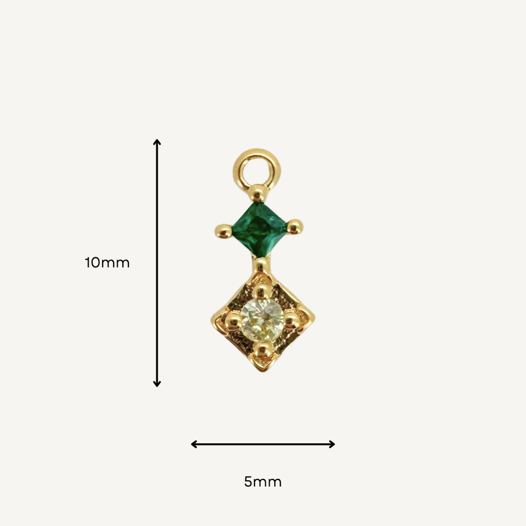 Duo Diamond Green & Yellow Charm - Gold Filled