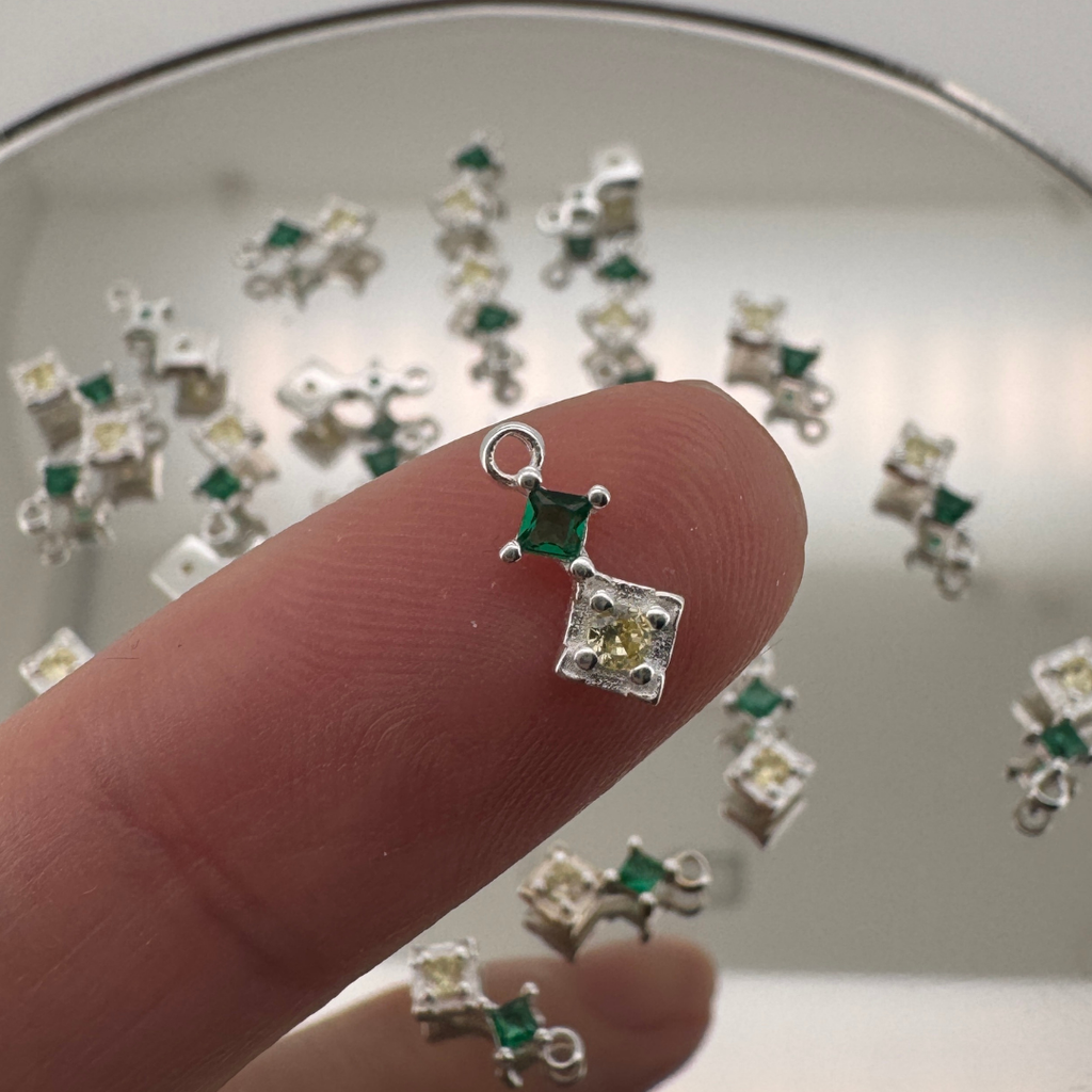 Duo Diamond Green & Yellow Charm - Sterling Silver