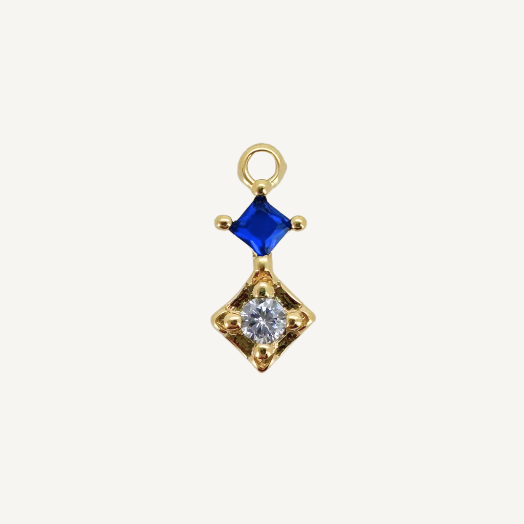 Duo Diamond Blue Zircon Charm - Gold Filled