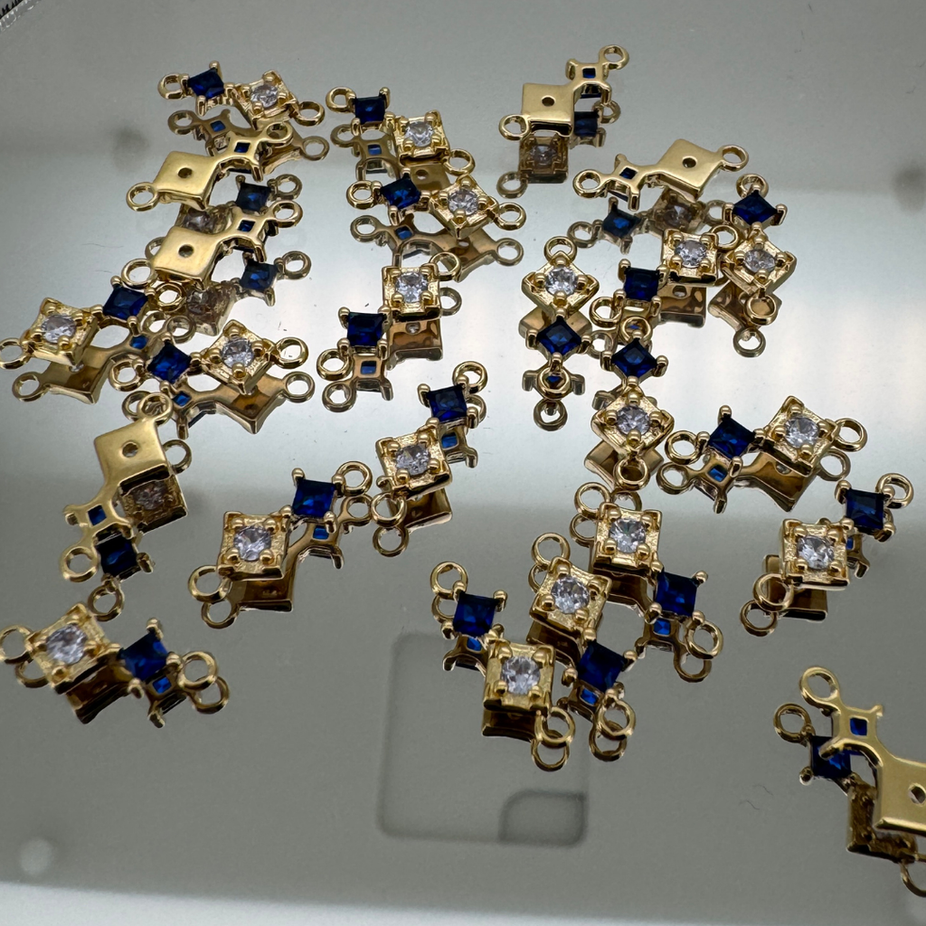 Duo Diamond Blue Zircon Charm - Gold Filled