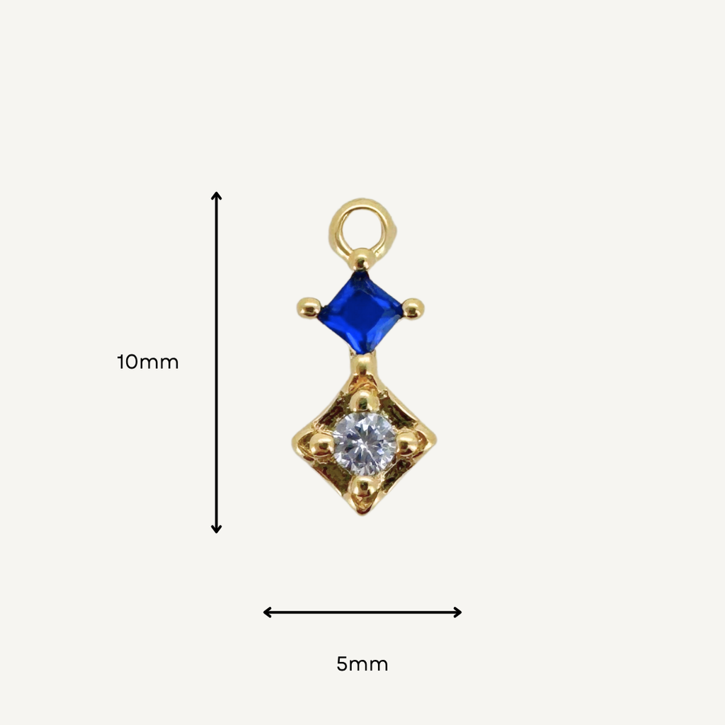 Duo Diamond Blue Zircon Charm - Gold Filled