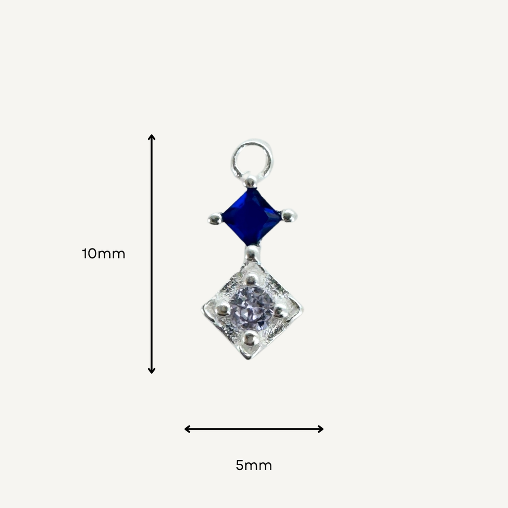 Duo Diamond Blue Zircon Charm - Sterling Silver