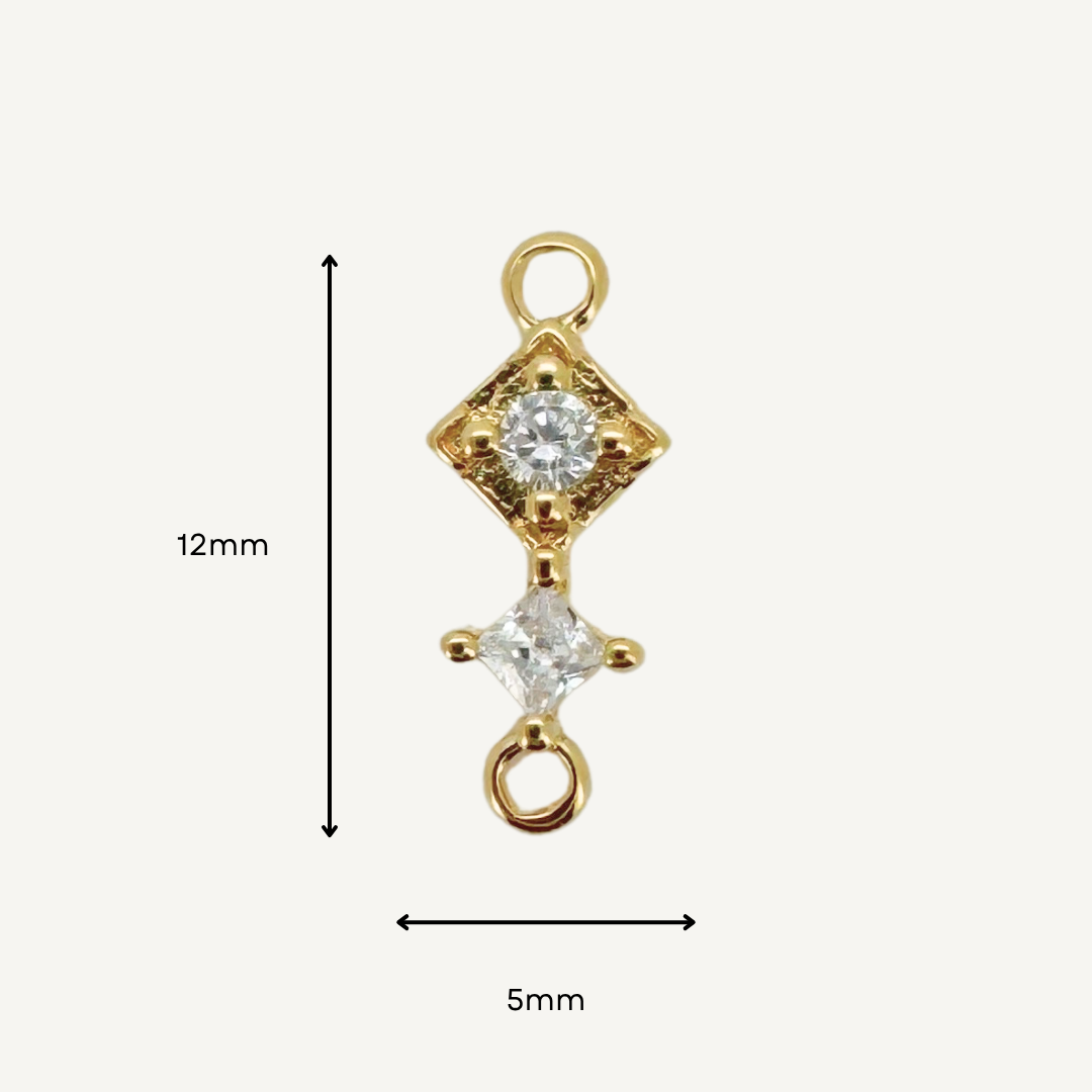 Duo Diamond White Zircon Connector - Gold Filled