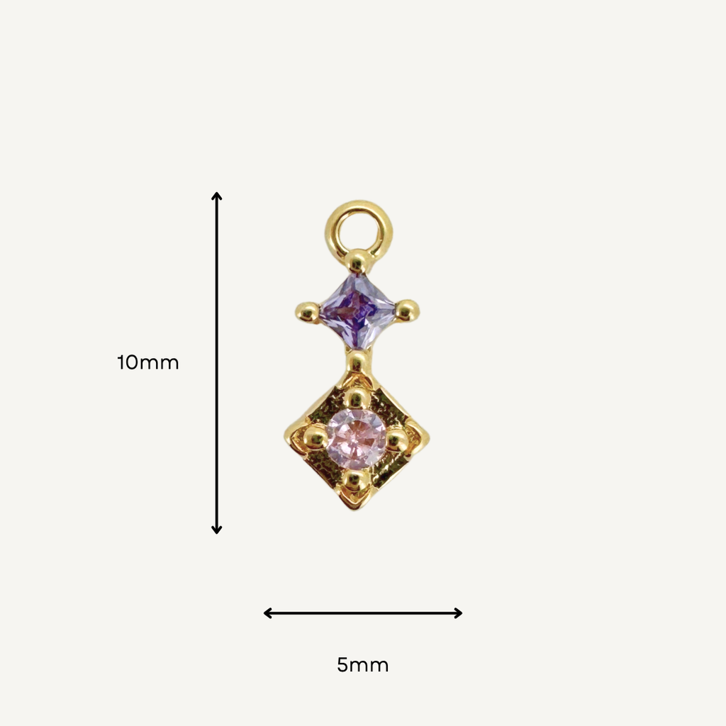 Duo Diamond Pink & Purple Charm - Gold Filled