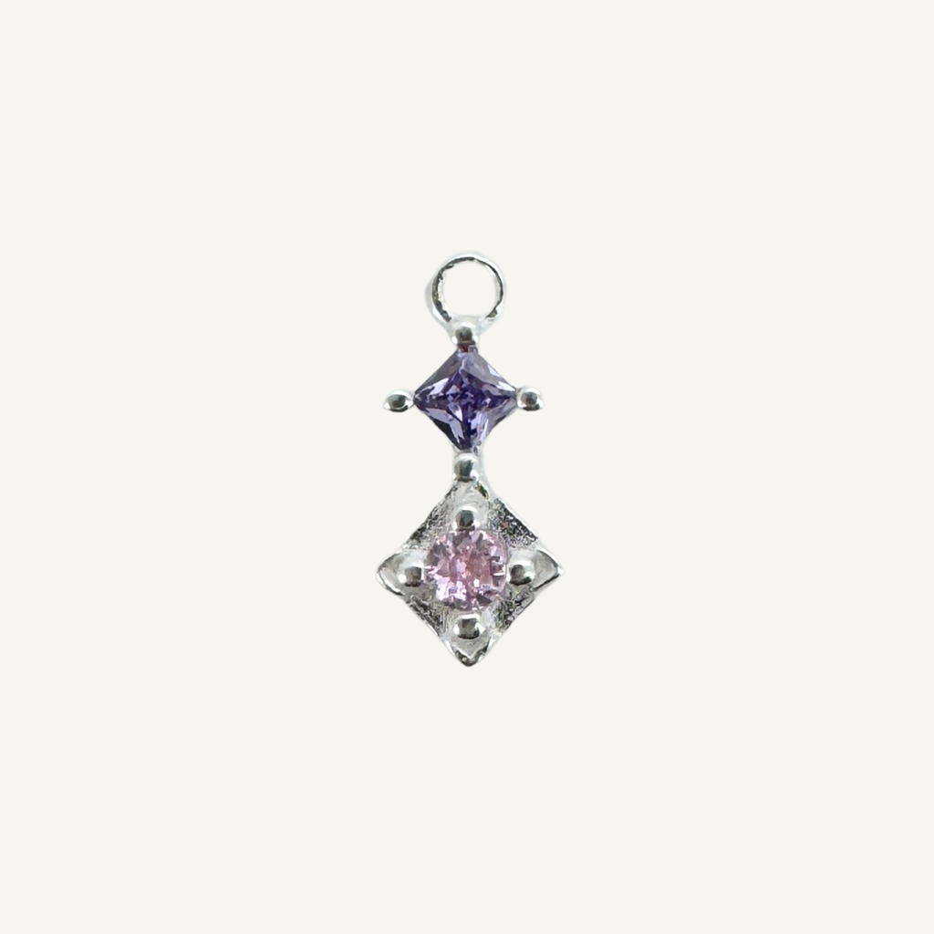 Duo Diamond Pink & Purple Charm - Sterling Silver
