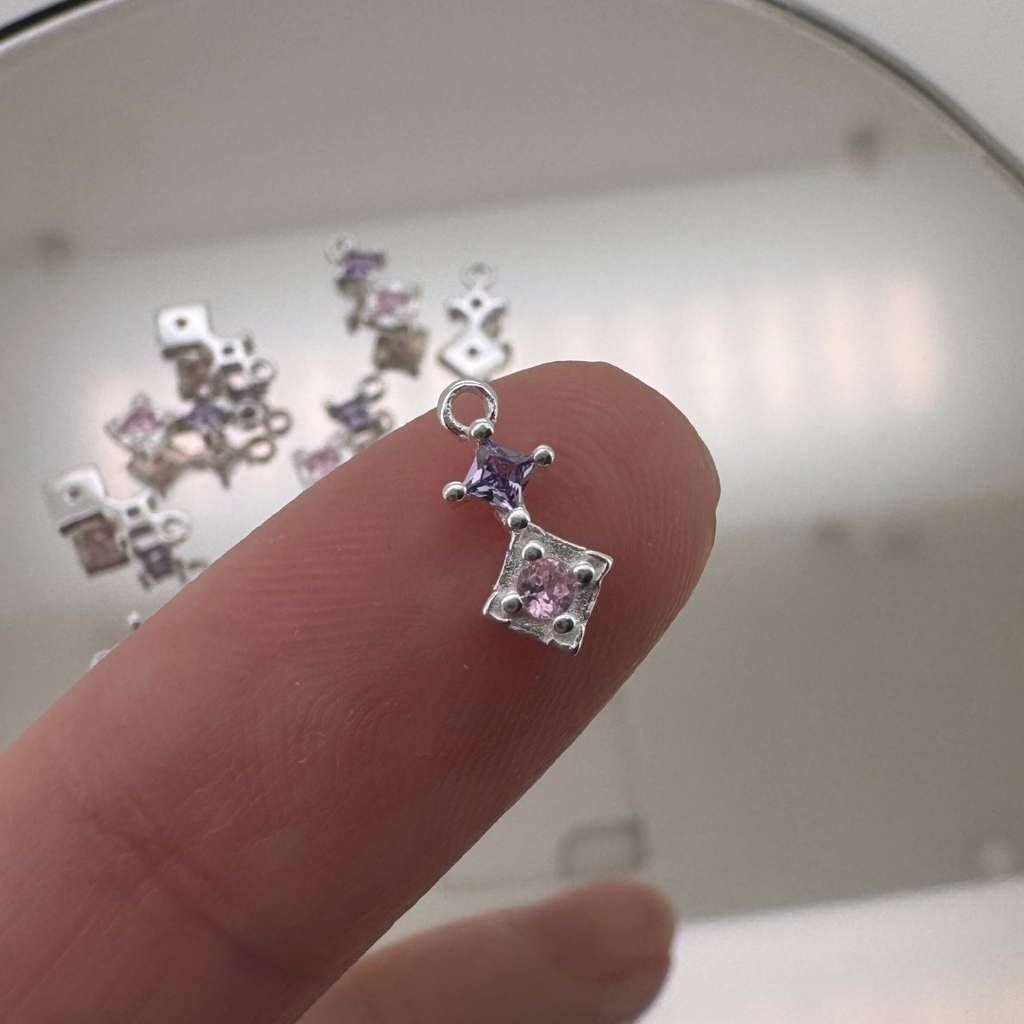 Duo Diamond Pink & Purple Charm - Sterling Silver