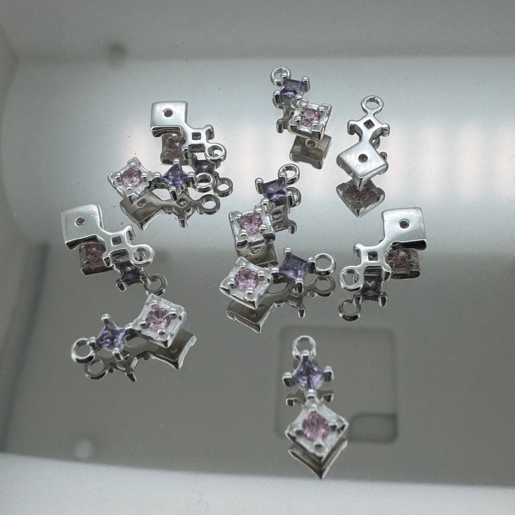 Duo Diamond Pink & Purple Charm - Sterling Silver