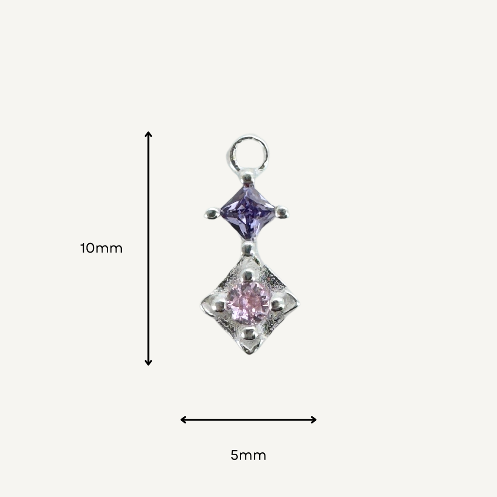 Duo Diamond Pink & Purple Charm - Sterling Silver