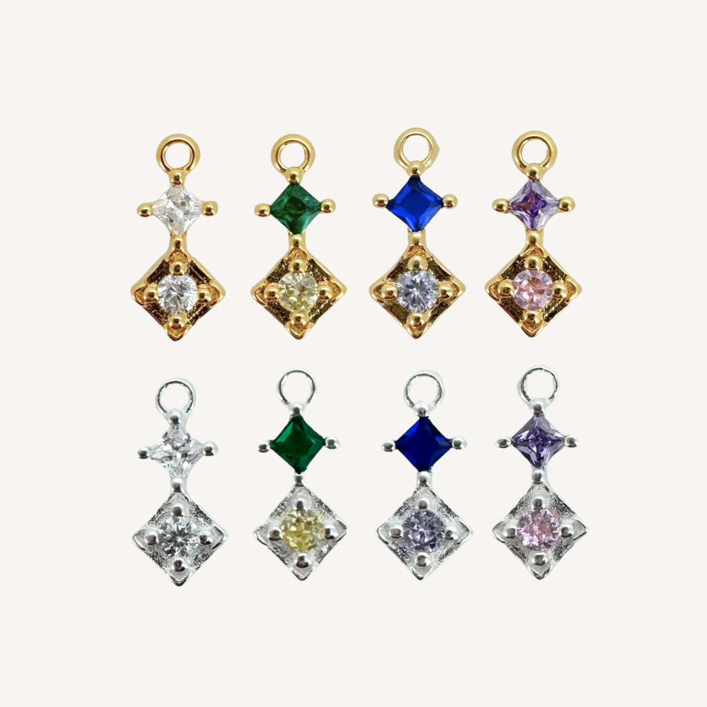 Duo Diamond White Zircon Charm - Sterling Silver